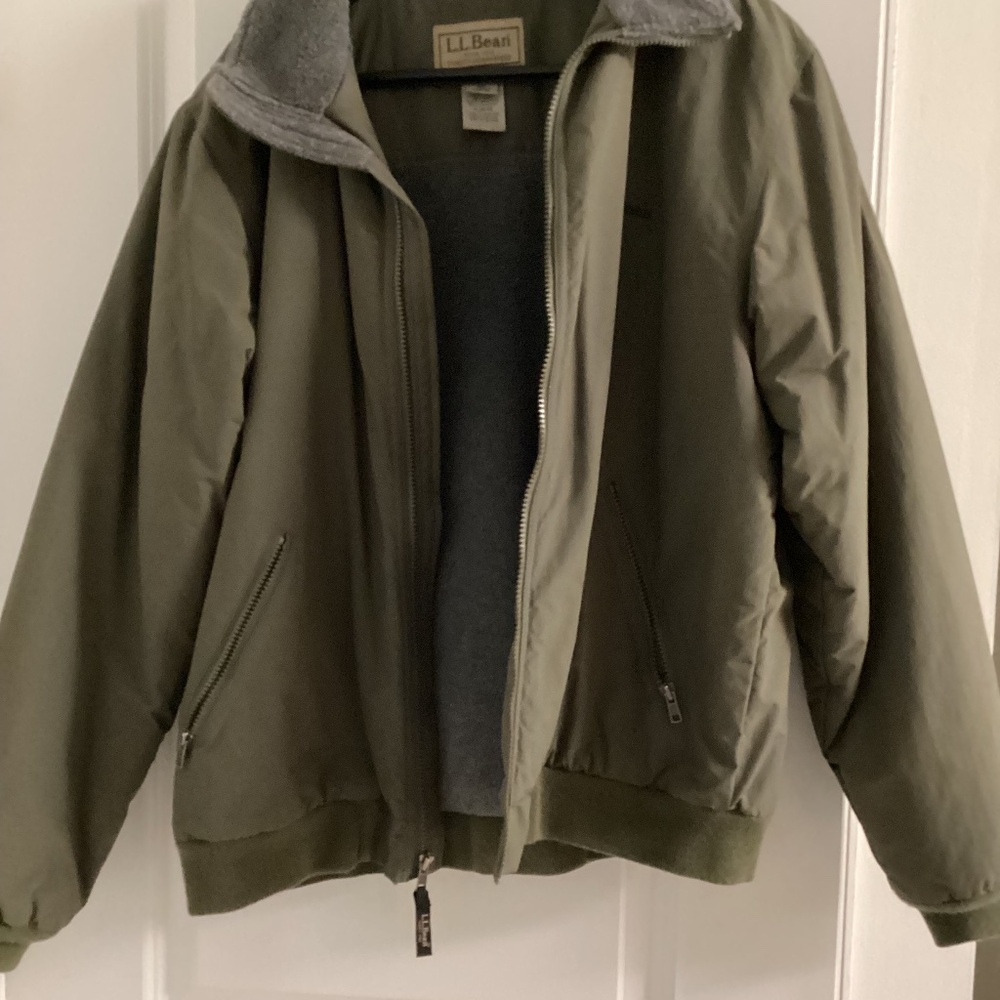 LL Bean Full Zip Fleece Lined Jacket Olive Green-Men’s sz M